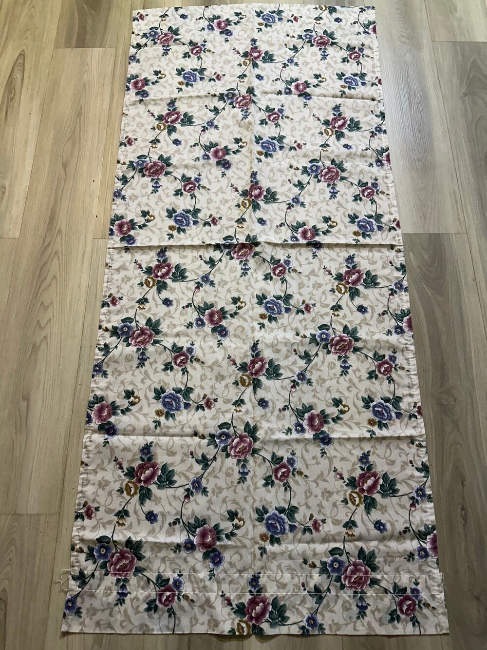 Vintage 90s Shabby Chic Floral Curtain Panel Pair Dusty Rose Blue Valance 62x27